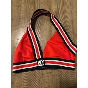 Ivy Park Beyoncé Halter Sports Bra - Red/Black/White Stripe - Size Medium